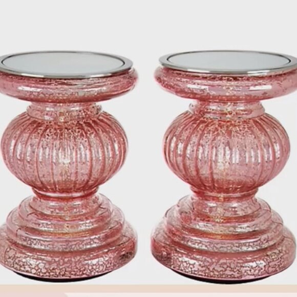 NEW Set/ 2 Lit Candle Holder Pedestals  Mirror Inserts by Valerie PARR HILL BLUS - Picture 1 of 5